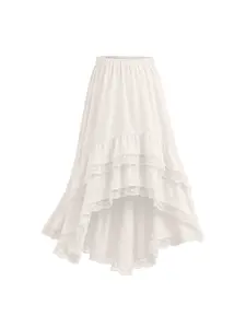 Women's Plain Asymmetric Ruffle Hem Midi Skirt, Casual A-Line Mid-Length Skirt, Comfortable and Fashionable, Ideal for Daily Wear, Parties, Vacations
