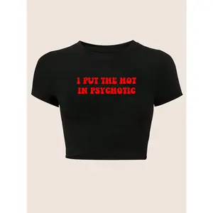 Casual Fitted Cropped T-Shirt with Letter Print And Short Sleeves