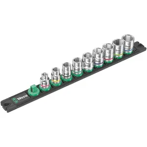 WERA 05005430001 MAGNETIC SOCKET RAIL B 4 ZYKLOP SOCKET SET, 3/8" DRIVE, 9 PIECES