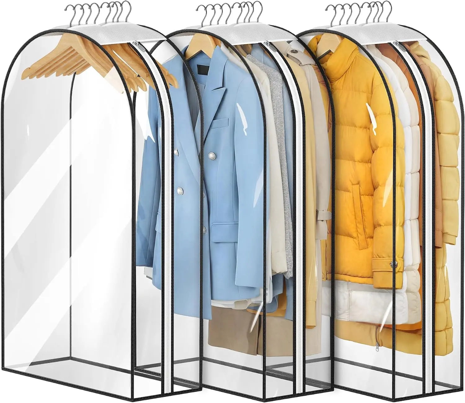10" Gusseted All Clear Garment Bags for Hanging Clothes 3 Packs 40" Suit Bags for Closet Storage Hanging Clothes Storage Suit Cover for Shirts, Coats, Dresses