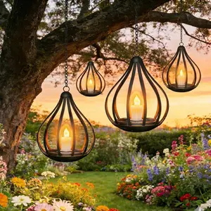 Solar Candle Lanterns, Outdoor Waterproof Hanging Flickering Candle Lights, Ideal Gifts for Women, Decorative Solar Lights for Garden, Yard, Porch, Tree, Lawn & Pathway, 2 Pack