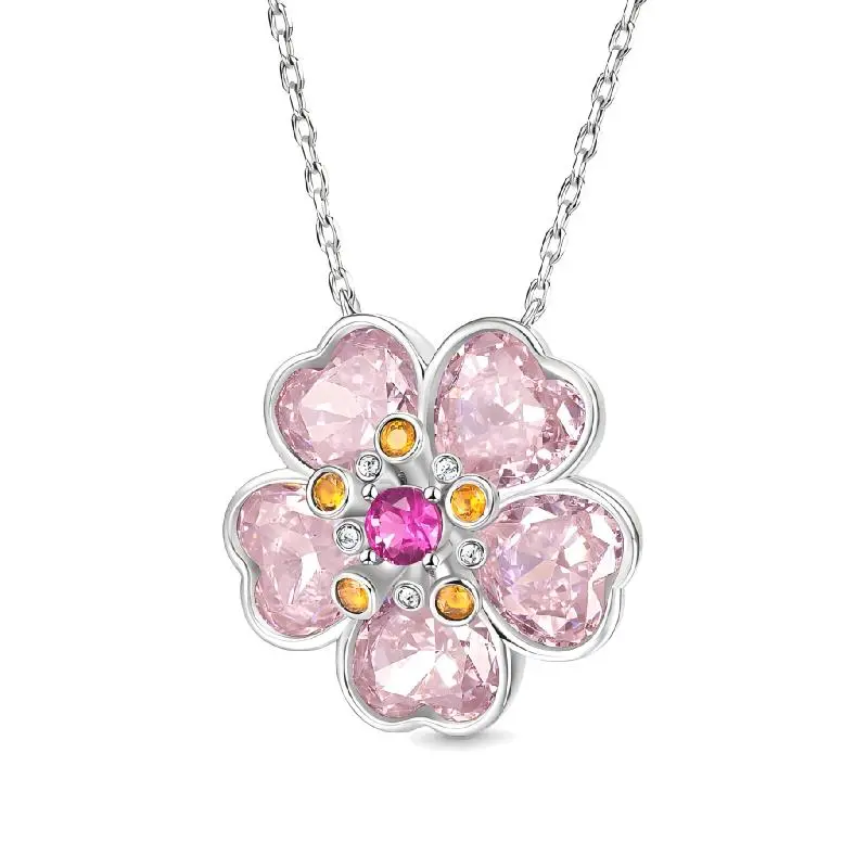 Gnoce Cherry Blossoms Necklace, Platinum-Plated Silver Blend Costume Jewelry for Women