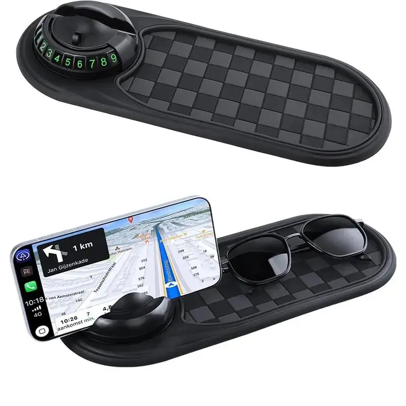 Multifunction Car Anti-Slip Mat, 2025 Multifunctional Car Dashboard Mobile Phone Holder, Auto Universal Rotatable Anti Skid Car Dashboard Pad with Temporary Parking Number