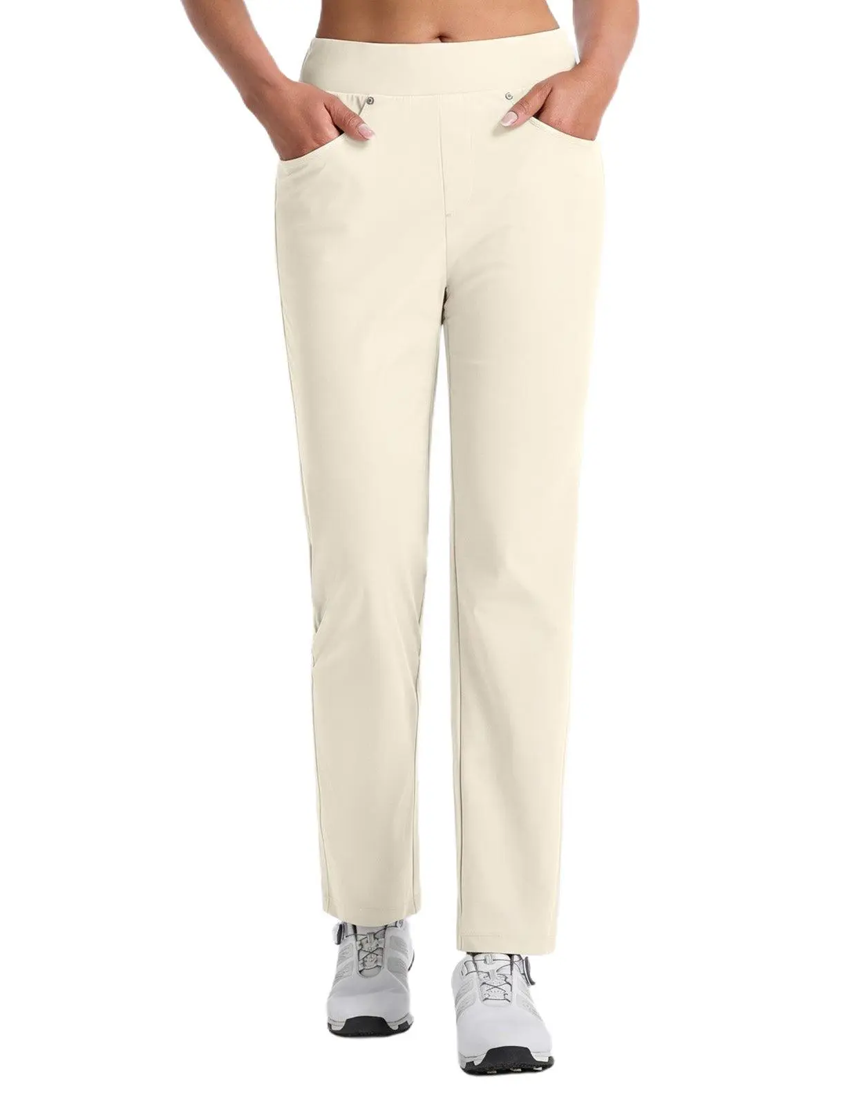 baleaf Womens Golf Pants 27'' Casual Work Travel Rivet High Waist Pockets Commute wrinkle-resistant tailored trousers