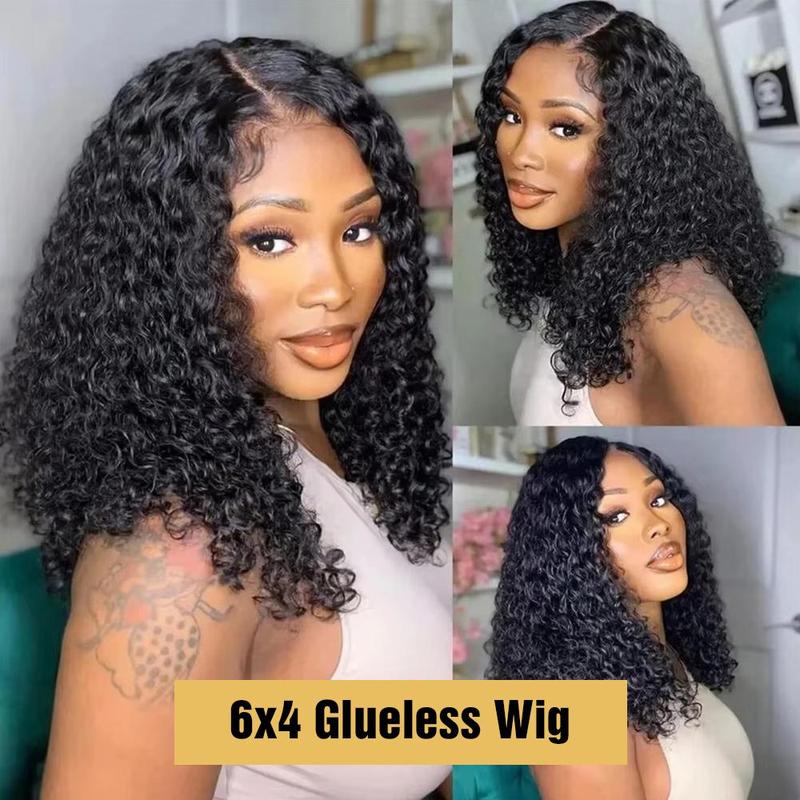 Short Bob Glueless Wigs Ready To Wear Deep Wave Curly Wigs Human Hair Wet and Wave 6x4 HD Lace Closure Wig For Women Pre Plucked 180%