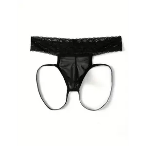 Men'S Lace Patchwork Sexy Thongs, See-Through Mesh Crotchless C-Strings, Leg Strap Crotchless Thongs, Low Waist Sexy Hollow Thongs, Men'S Transparent Pouch Pants, Two Colors Available (Waistline Size 70Cm/Suitable for S-M Size) Individual Z