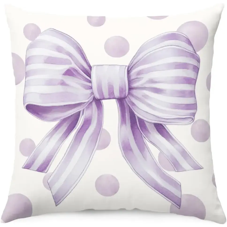 Trendy Coquette Lavender Bow Pillow Covers, Preppy Room Decorative Throw Pillow Covers 18x18, Dollette Aesthetic Room Decor Pillow Cas for Home Bedroom Couch Girl College Dorm (Purple)