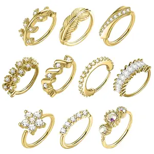 10Pcs 20G Stainless Steel Nose Rings Hoop for Women Men Paved CZ Cute Cartilage Helix Earrings Body Piercing for Nose Ear Gold Silver