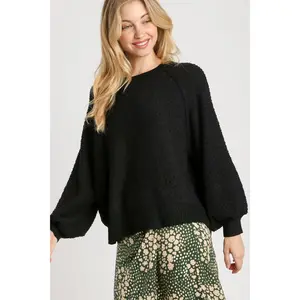 Umgee Full Size Round Neck Long Sleeve Sweater Plus Size