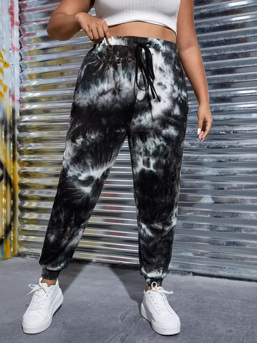 Plus Tie Dye Drawstring Waist Sweatpants
