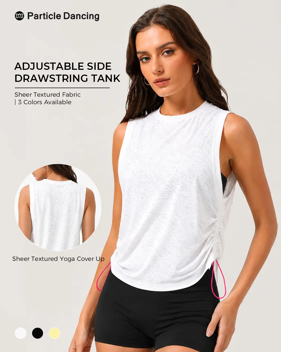 Women's Athletic Crop Top, Sleeveless Loose-Fit Tank in Breathable Knit with Adjustable Side Drawstring for Gym & Yoga, Female, Crop Length, Universal Sports, Crew Neck, Cropped