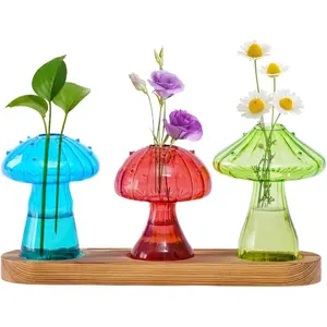 Mushroom Glass Propagation Station for : Set of 3 Colored Vases Terrarium Kit for  Office Indoor Hydroponics Decor - Birthday Gifts for Women Mom Grandma