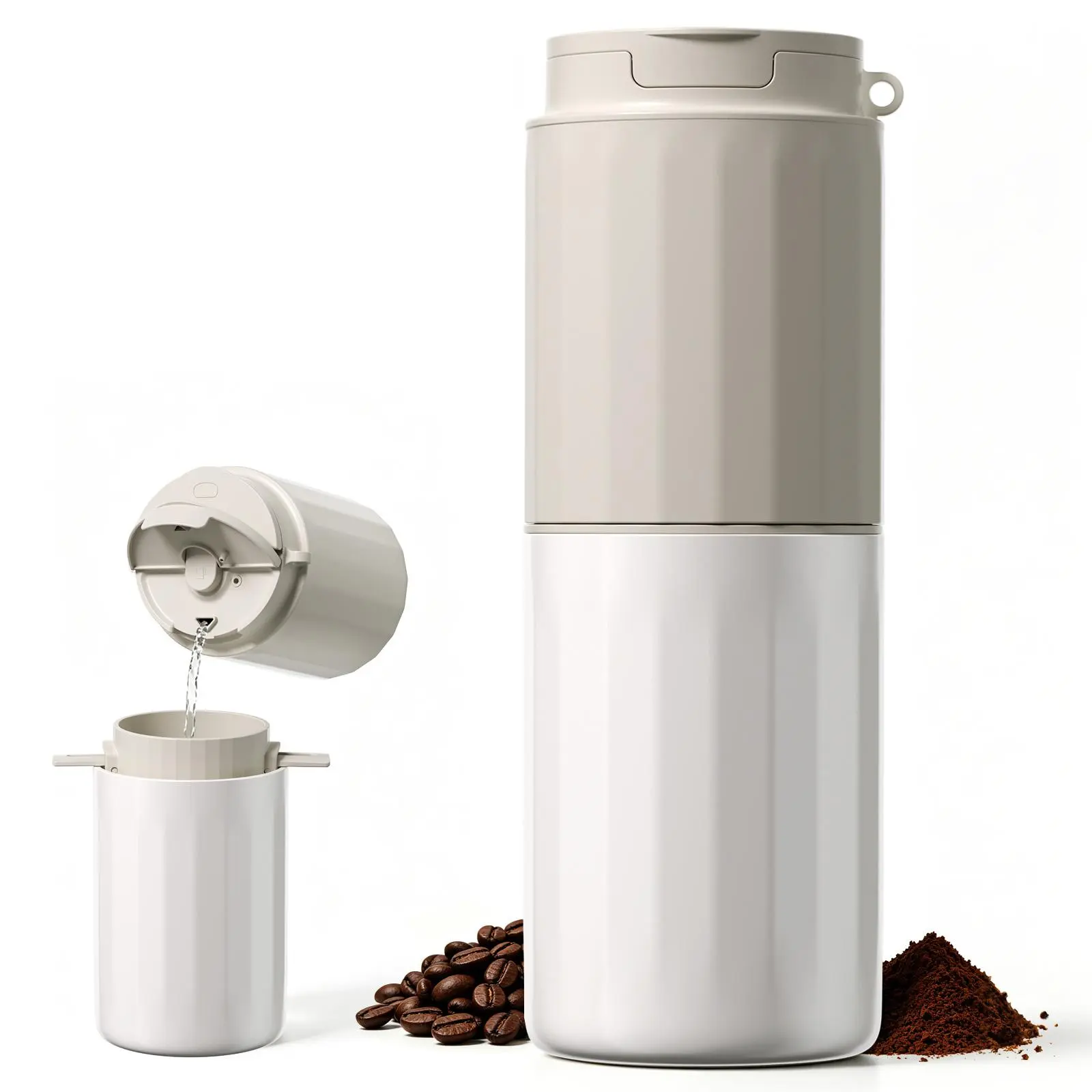 Cordless Rechargeable Electric Coffee Grinder - Coffee Equipment with Stainless Steel Components, USB-C Charge, Grind-While-Charging, Insulated Mug, Dual Lid System, Small Footprint, Pour Over for Travelers, Camping