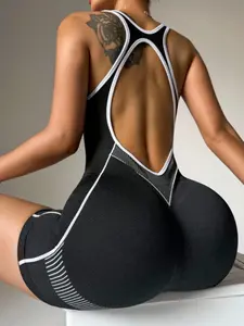 Seamless High Elasticity Stretchable Activewear Sports Fitness Yoga Jacquard Jumpsuit Workout Jumpsuit