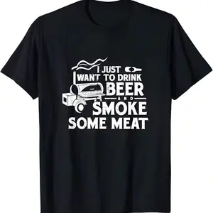 180gGood QualityBeer T-Shirts All-New BBQ Smoking Pitmaster Drink Beer Smoke Meat T-Shirt
