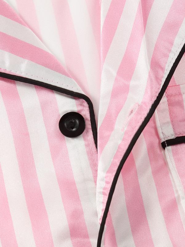 Girl's pink and white striped pajamas set, short sleeved shorts set, suitable as a gift for children