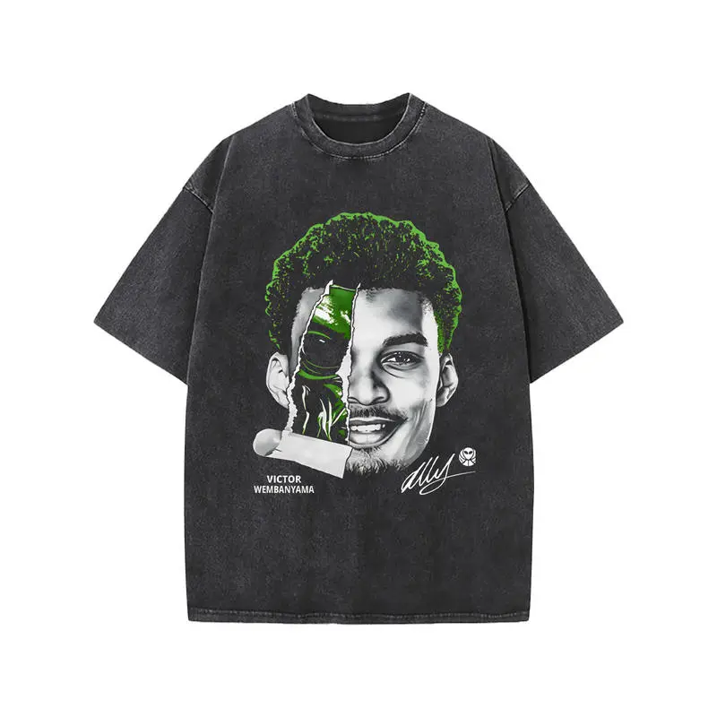"Wemby Alien" Hybrid Basketball Graphic T-Shirt, Retro Streetwear Casual Cotton Crew Neck Short Sleeve Unisex Top, Multi-Color Available