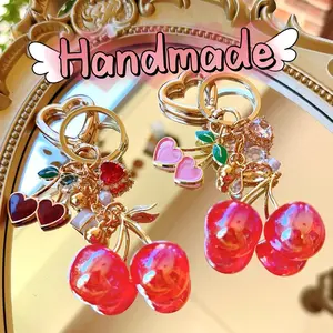 Handmade Gifts Red strawberry Keychain Novelty Charm Rhinestone crystal heart