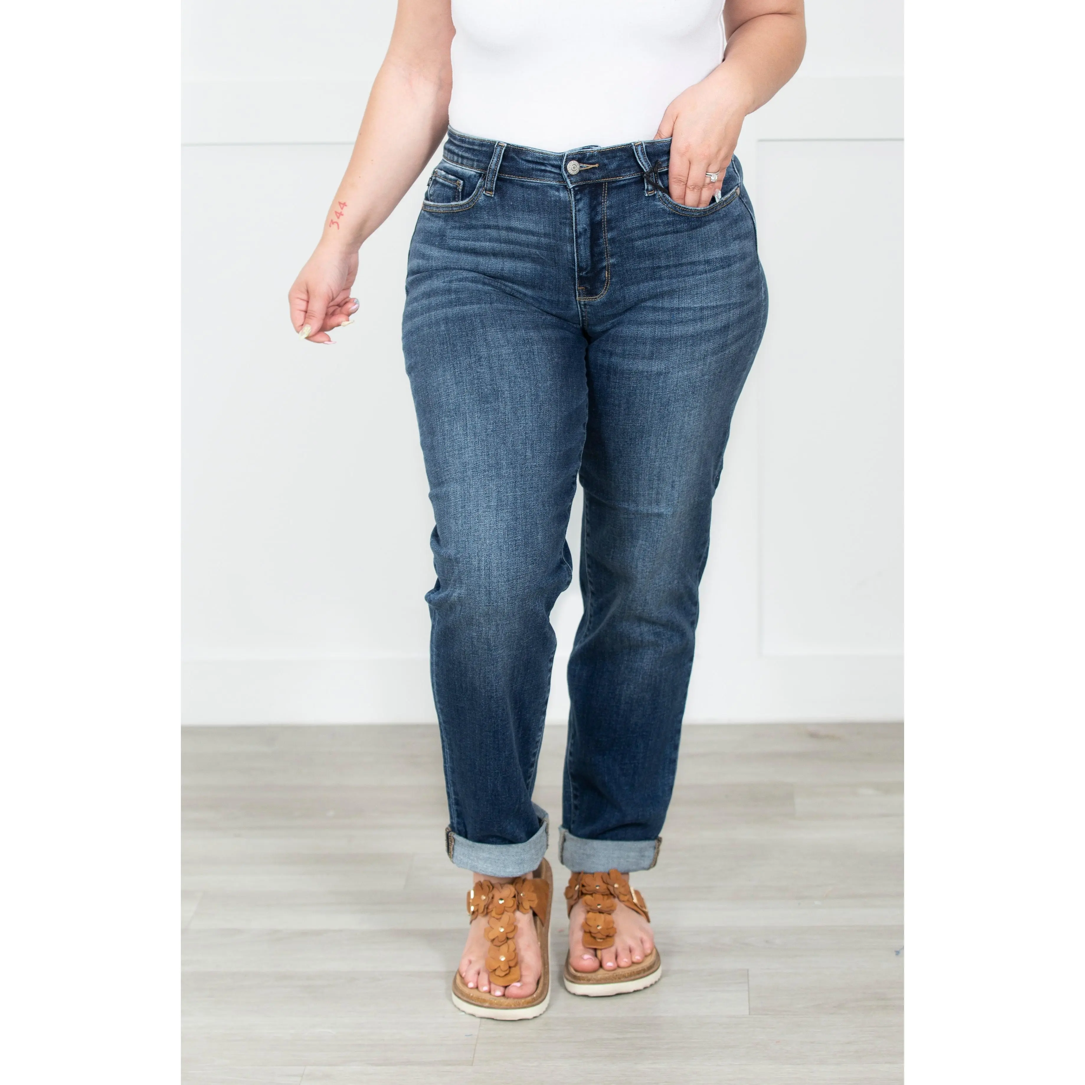 Women's Brenda Mid Rise Boyfriend Jeans, Dark Wash Stretch Cotton Denim with Functional Pockets, Cotton Denim Jeans, Fit, Fabric, Pants, Button, Jean Pants, Stretch Denim