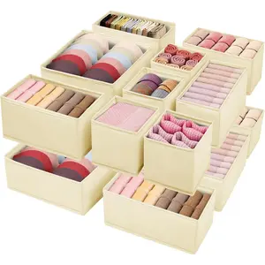 Drawer Clothing Organizer 16-Pack, Beige 3-Size Underwear Drawer Dividers, Fabric Folding Wardrobe Organizer  Baby Clothes, Bras, Underwear, Panties, Belts, Socks, Ties, etc.