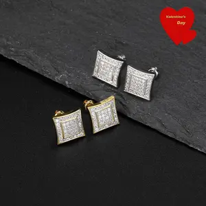 UJ 10MM Zircon Square Fashion Earrings  Hip Hop Iceout Prong  For Man, Couple Gift  Studearrings