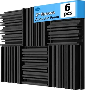 Thick Acoustic  Panels, 12 X 12 X 2 Inches 6 count Broadband Sound Absorbing , Dense Soundproof Padding Tile, Recording Studio  Absorber, Groove Decorative  Wall Ceiling Panel