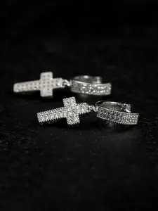 Fashion Cross Design Earrings, Studded Cross Earrings, Rhinestone Decorated Earrings for Women & Men, Trendy All-match & Exquisite Jewelry for Birthday Gift