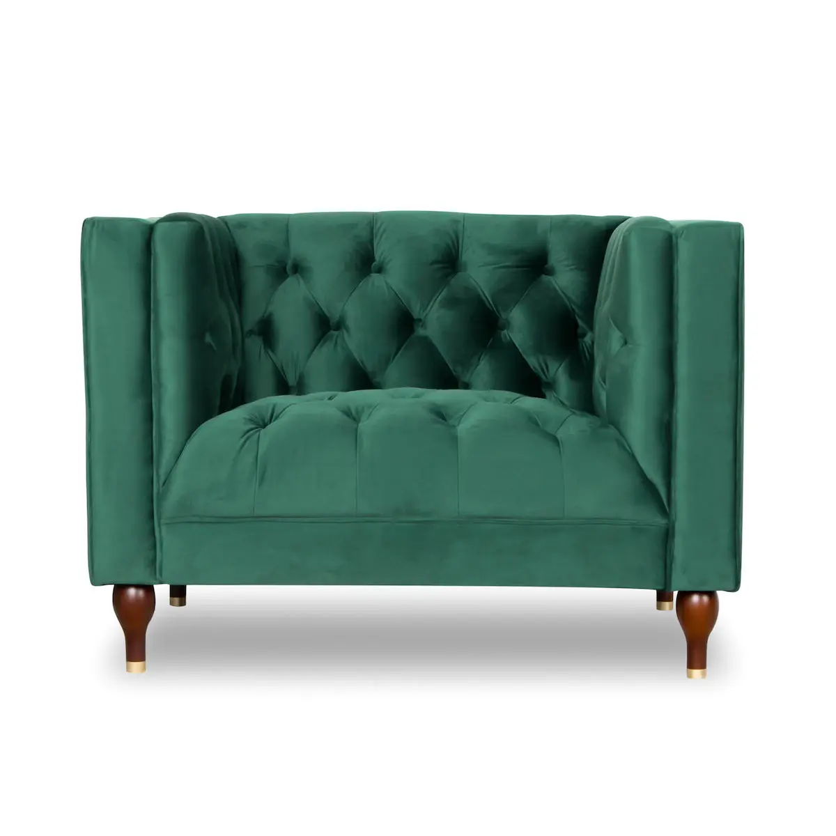 Houston Green Velvet Tufted Chesterfield Armchair - Single Seat Midcentury Modern Indoor Furniture for Living Room Interior Design, Upholstered