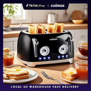 CUSIMAX 4 Slice Toaster, Extra Wide Slots for Bagels Waffles 6 Browning Levels, Defrost Bagel Cancel Auto Shut-off Stainless Steel Removable Crumb Tray  touch screen toaster browning level Toastie Machine ,Toastiemachine