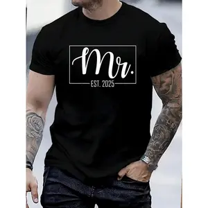100% Cotton Mr. Est. 2025 Just Married Wedding Hubby Mr & Mrs Gifts T-Shirt Women's Men's Graphic Tee Crew Neck summer vacation Tops