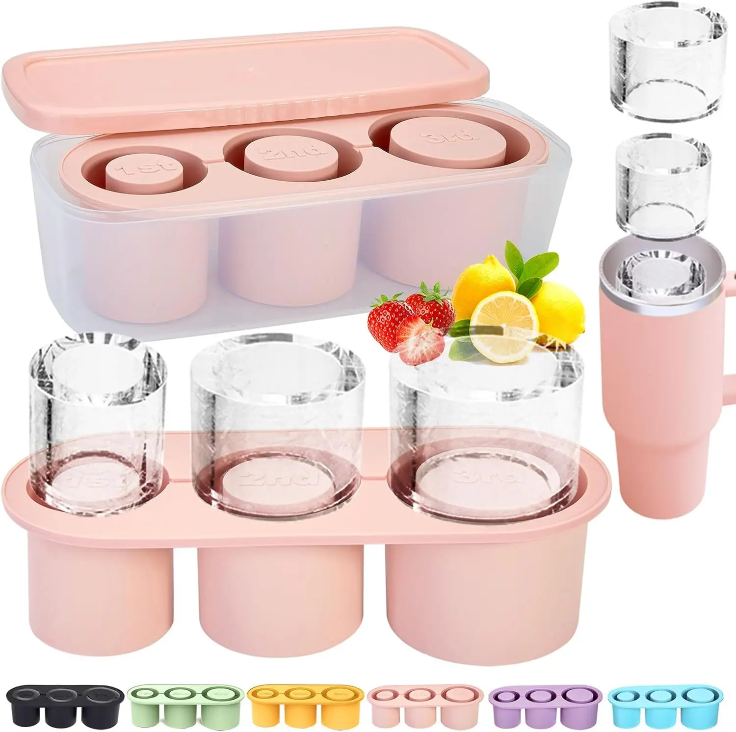 1pc Tumbler Ice Tray for Stanley/Yeti/Simple Modern etc. 40oz Tumblers, Silicone Ice Cube Tray for Tumblers with Bin and Lid,