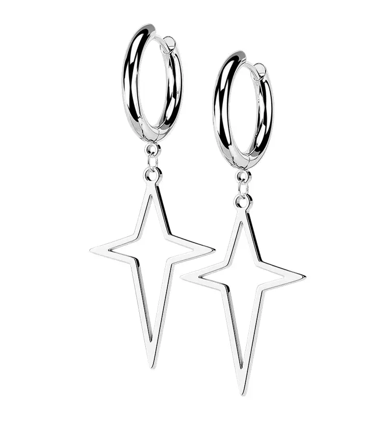 Four Point Star Stainless Steel Hinged Earrings
