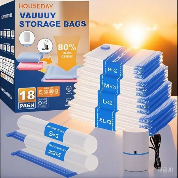 18-Pack Space-Saving Vacuum Seal Bags with Electric Pump, Multi-Size Storage Bags for Clothes, Bedding, and Travel, Includes 3 Jumbo, 3 Large, 3 Medium, 3 Small, and 3 XS Roll-Up Bags, Reusable and Compact Storage Solution Organiser Turbo