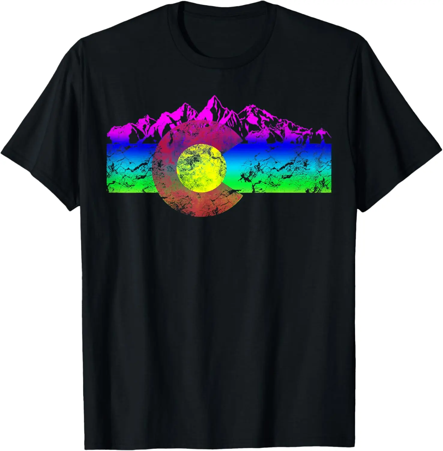 Colorado Flag Mountains Retro Vintage Distressed Graphic Tee Casual Short Sleeve Cotton T-Shirt