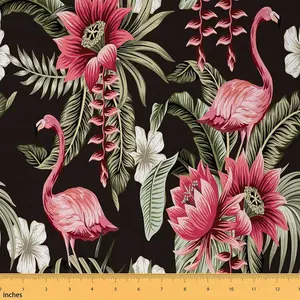 Flamingo Upholstery Fabric for Chairs,2 Yards,Tropical Floral Palm Leaf Fabric By The Yard,Hawaiian Tropical Island Fabric for DIY Projects