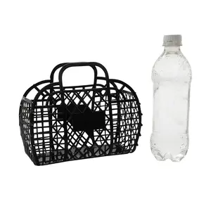 7 3/4" x 3 3/4" x 6 1/2" Small Black Plastic Jelly Tote Bags – 6 Pc.