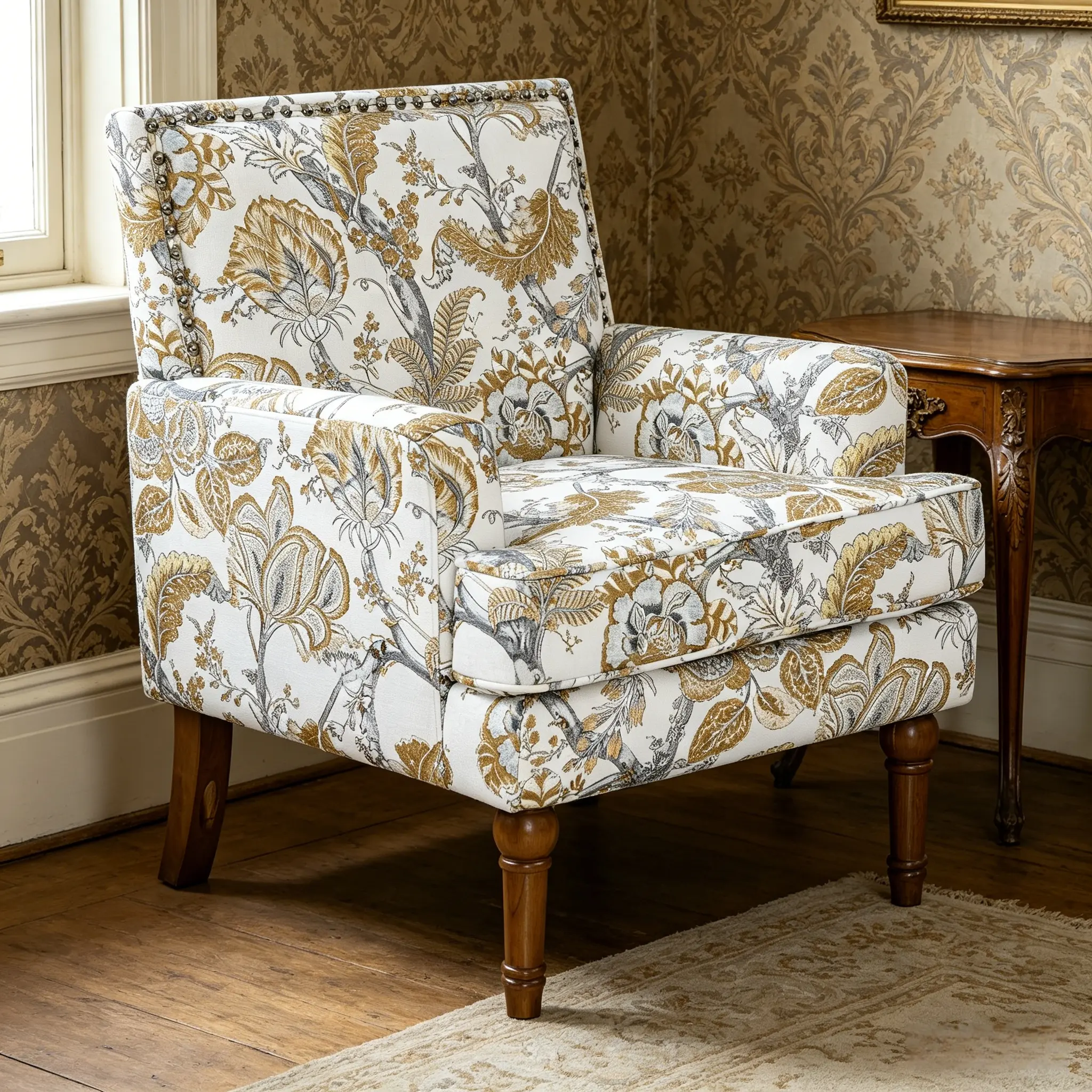 Wayfair Vibrant Floral Accent Chair with Nailhead Trim Red White Upholstery Solid Wood Legs Farmhouse Style Traditional Print Living Room Furniture Comfortable High-Density Foam Seat