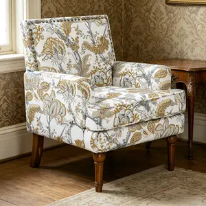 Wayfair Vibrant Floral Accent Chair with Nailhead Trim Red White Upholstery Solid Wood Legs Farmhouse Style Traditional Print Living Room Furniture Comfortable High-Density Foam Seat