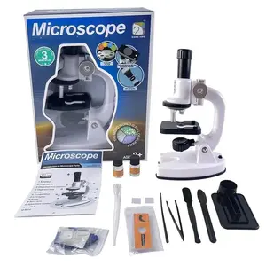 12-Piece Kids Microscope Set, Science Experiment Kit with 200X-1200X Magnification, 3 Eyepieces, 4 Color Filters, LED Light, Scientific Experiment Toy for Ages 8+