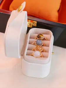 Bohemian Vintage Natural Stone Rings Set, Boho Style Rings, Handmade Copper Wire Wrapped, Unisex Jewelry Gift for All Seasons, Unique Design