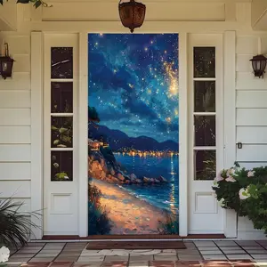 Front Door Decoration Cover Porch, Elastic Fabric Door Cover for Decorating Stretch Gate Covering for Interior, External Festive Season House Decoration