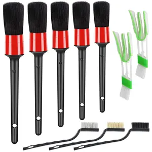 10pcs Auto Car Detailing Brush Set Car Interior Cleaning Kit Includes 5 Boar Hair Detail Brush,3 Wire Brush, 2 Air Vent Brush for Cleaning Car Interior Exterior, Dashboard Engines Leather Wheel