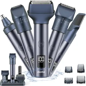 Beard Trimmer Kit for Men, 5-in-1 Professional Hair Clippers Set with Foils Shaver and Nose Body Hair Trimmers, IPX7 Waterproof, USB-C Charge Dock, Precision Dial Adjustable 20 Settings, Stainless Steel Blade