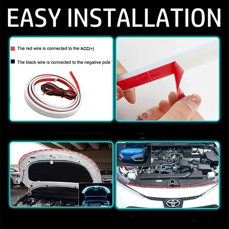 Car Hood Light Strip, 70 Inch 12V Flexible Waterproof LED Lights for Car, Universal Engine Cover Decoration Accessories for Cars, SUVs, Trucks, Dynamic Scan Start-up Effect