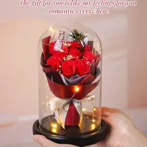 Holiday Gifts Mother's Day Preserved Flower Glass Covered Rose Bouquet - Dried Flower Ornament for Gifts, Ideal for Gifting and Decorative Use - Fruit Plants, gifts boyfriend, gifts for girl, unique gift, gifts under 100 dollars, bridal shower gift