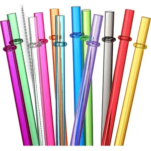 24 PCS, Reusable Straws with 4 Brushes, 10.5" Long Tritan Hard Plastic Straws, 12 Colors Translucent Replacement Drinking for 16OZ-32 OZ Tumblers, Cups, Jars, Stanley, YETI, Starbucks, BPA Free