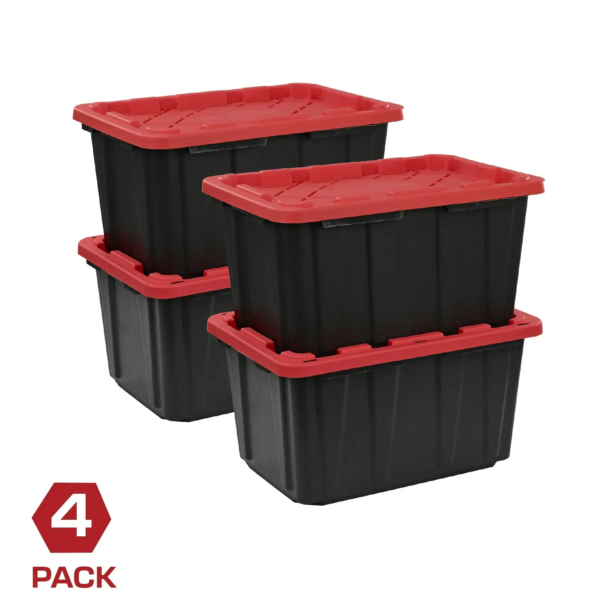 27 Gal Heavy-Duty Plastic Storage Bin with Snap Lid, Black & Red Home Organizer Tote