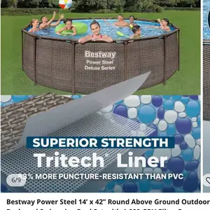 Bestway Power Steel 14’ x 42” Round Above Ground Outdoor Backyard Swimming Pool Set with 1,000 GPH Filter Pump, 4-in-1 Digital