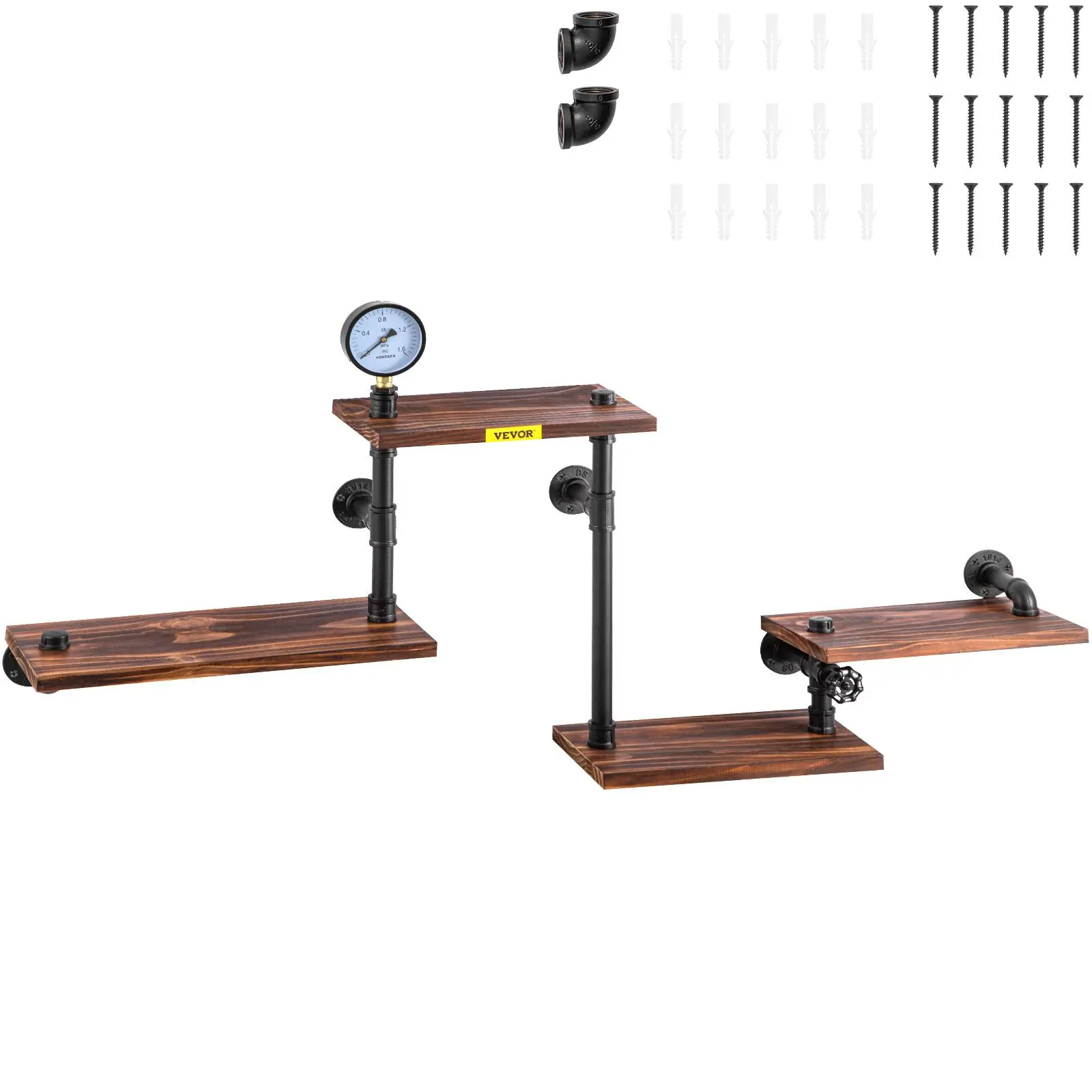VEVOR Industrial Pipe Shelving,  , Pipe Shelves with 4-Tier Wood Planks, Rustic Floating Shelves Wall Mounted, Wall Shelf DIY Bookshelf for Bar Kitchen Bathroom Farmhouse Living Room, 51x25x9 inch Decor Metal#BacktoSchool
