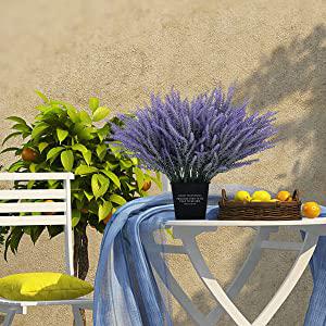 10 Bundles Artificial Lavender Fake Flowers Faux UV Resistant Plastic Plants for Home Wedding Kitchen Garden Patio Window Box Office Table Centerpieces Indoor Outdoor Decor #GLOBAL PICKS